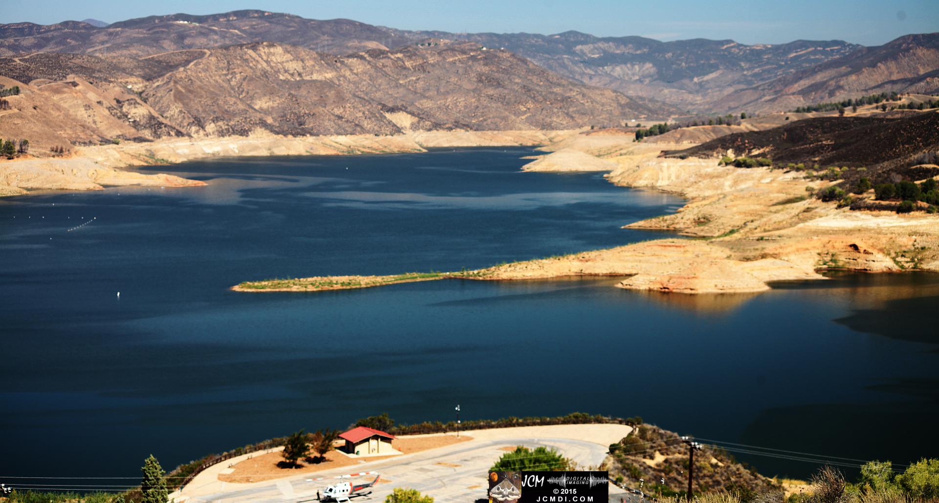 Castaic Lake 'Warm Fire' event with fire helicopter and tanker